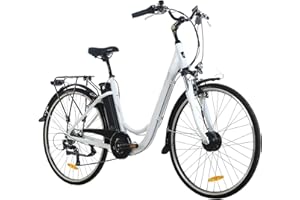 ‎PROTOUR ProTour E-Bike für Damen Herren, 28 Zoll, Elektrofahrrad E-Citybike RC820, 10,4Ah Akku, 250W Frontmotor, 7-Gang Shimano Kettenschaltung, 25 km/h, mit Gepäckträger, Tiefeinsteiger, Alu-Rahmen leicht