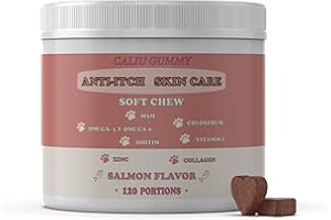 CALIU GUMMY CALIU Pet Care | Gummies Démangeaisons Chiens & Chats | 120 Unités | Oméga-3, Oméga-6, Collagène & Vitamines | Extraits Végétaux Calmants | Peau Saine & Pelage Brillant | Saveur Saumon