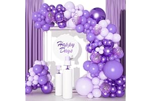 FAIRYMAIDEN Balloon Arch Kit,106pcs Purple Balloons Arch Kit With Light Purple Ballons Purple Metallic Baloons Confetti Balloon,Birthday Balloons Girl,Balloon Arch For Women Birthday Decoration Wedding Valentines