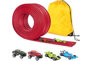 Kosmoflux Car Track 4M Flexible Racing Track with 4 Die-Cast Cars and Portable Storage Bag, Speed Track Race Car Toy for Loops, Jumps, Ramps, Indoor Outdoor STEM Gift for Boys Girls 3-8 Years (Red)