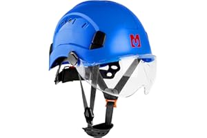 Mustbau Kask ochronny z przezroczystym wizjerem i paskiem na podbródek, regulowany otwór wentylacyjny, kask twardy 53 do 63 cm, do leśnictwa, budownictwa i przemysłu