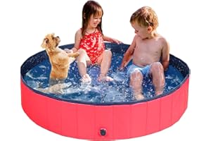 Taeku Dog Paddling Pool, Portable Foldable Dog Swimming Pool PVC Sturdy Pet Bathing Tub for Garden Patio Bathroom (Red 80 * 30cm)