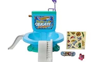 Hot Wheels Skate Flush & Go Bowl, Set de Juego con Forma de Inodoro, Incluye 1 monopatín para Dedos y 1 par de Zapatillas para Hacer Acrobacias, Juguete Regalo para niños y niñas +5 años, HXL16