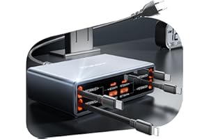 HATALKIN Station de Charge USB C 105w Retractable Multi Chargeur 8 Ports GAN Chargeurs et Adaptateurs pour iPhone 17/17 Pro/16/15/14/13, iPad, MacBook Air Series/Samsung Galaxy Tab S8 Series