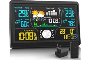Xmifer Stazione Meteo Termometro Esterno Wireless per Interni con Sensore, 7IN Display HD a Colori Previsioni del Tempo, Monitor dell Umidità della Temperatura con Sveglia e Calendario