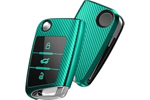 OATSBASF Car Key Cover Compatible with VW,Car Key Case for VW Golf 7 Polo Skoda Seat TPU Silicone 3 Buttons Box (Green-Stripe)
