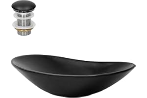 ML-Design Waschbecken aus Keramik in Schwarz matt 63 x 36 x 15,5 cm mit Ablaufgarnitur, Ovale Aufsatzwaschbecken, Moderne Waschtisch Waschschale Waschplatz Handwaschbecken, für Badezimmer/Gäste-WC