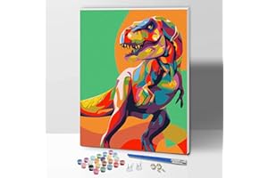 ifymei Peinture par Numero pour Enfant et Adulte, Loisirs Créatifs Activité Manuelle, Peinture Acrylique Kit de Dessin pour Filles et Garçons, Avec Cadre 30 x 40 cm - Animaux - Dinosaures