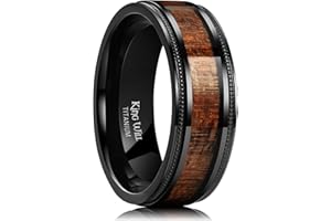 King Will NATURE 8mm Black/Silver Titanium Ring with Wood Inlay/Wood Inner Hole Wedding Band Ring for Men
