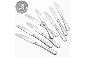 BEWOS 16 Pezzi Set di Coltelli da Tavola, 23cm Coltelli da Cena, Coltelli da Bistecca, Coltello da Burro in Acciaio Inox, Adatto per Casa/Ristorante, Lavabile in Lavastoviglie e Lucidato a Specchio