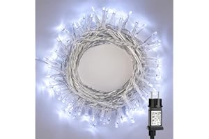 PhilzOps Guirlande Lumineuses Noël Intérieur 10M 100 LED Electrique Sapin de Noël Lumières Extérieure 8 Modes Etanche Lumières Décorative pour Mariage Fête Maison Jardin Chambre Nouvel An, Blanc Froid
