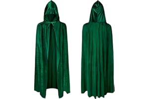 AOOWU Mittelalter Umhang Kapuzenumhang, Junge,Mädchen Halloween Umhang mit Kapuze, Dunkelgrün Umhang, Umhang kostüm Cape Satin, Umhang Kostüm Mantel Halloween Weihnachten Karneval Kostüm