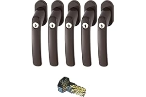 ABUS FG200 B Poignée de fenêtre verrouillable, Brun Ensemble de 5 MORCEAUX, S'ouvrant avec la même clé