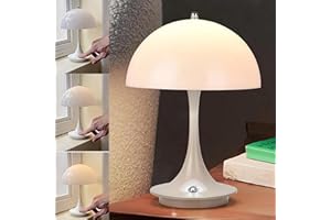 OOWOKS Tischlampe kabellos mit Touch Dimmbare LED Akku Pilz Tischleuchte USB Aufladbar Schreibtisch Lampe Weiß Acryl Lampeschirm Nachttischlampe Mushroom Leselampe 3000K-6000K für Schlafzimmer Restaurant Bar