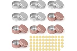 Aluminium Döschen 10ml, GEBAUM 10 Stück Probenbehälter, Aluminium kleine Dosen mit Deckel, mit Rundem Etikett, Für Lippenbalsam, Minikerzen, Knöpfe