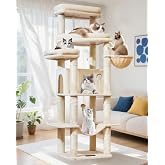Taoqimiao Cat Scratching Trees XXL 180 cm, Cat Tower, MS034M | 3 Wide Platforms, Wide Cave, Luxury Hammock, Hanging Basket, 9