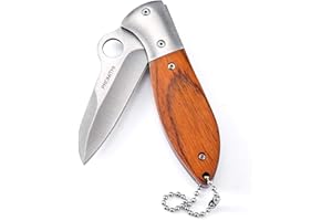 GIMULATAMIS Coltello da Pesca Multiuso,Coltello da Caccia Professionale Pieghevole,Coltello da Sopravvivenza,Coltello da Esterno, Acciaio Inossidabile,Coltello Tascabile Piccolo,Con Manico in Legno,Portachiavi