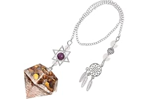 Amogeeli Cristal Pendule Divinatoire Chakra Pendentif Pierre Naturelle Divination Etoile de David Pendule Radiesthésie Ésothérisme Bracelet pour Prévoir, œil-de-Tigre