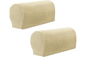 Errum Arm Rest Covers Sofa Set of 2 Stretch Armrest Chair Covers Waterproof Armchair Couch Anti-Slip Furniture Protector Slipcovers for Armchairs Sofa Couches Recliner (Beige)