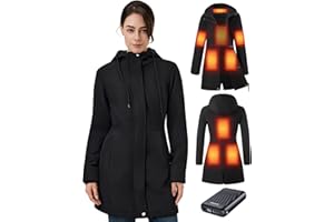GOTOBI Veste Chauffante Femme Avec Batterie Incluse De 18400 Mah 12V, 8 Zones De Chauffage Avec 3 Niveaux De Tempé, Manteaux d'hiver Longs Coupe-vent avec doublure Polaire et imperméables à capuche