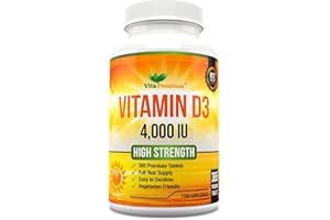 VITA PREMIUM Vitamin D 4,000 IU Tablets, Maximum Strength Vitamin D3 Supplement, 365 Easy to Swallow Tablets - Full Year Supply