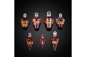 Cusdie 7-Die Sharp Edges DND Dice Set, Potion Shaped D&D Dice, Handcrafted Polyhedral Dice Set, Potion Dice for Dungeons and Dragons TTRPG Role Playing Game (Red w/Gold Numbers)