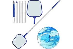 MAIYADUO Swimming Pool Skimmer Net, Leaf Cleaning Kit, 120CM Adjustable 5 Aluminium Telescopic Pole, Ponds Net for Cleaning Fine Mesh, Leaf Skimmer Netting for Garden Pond Hot Tub Net