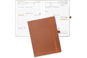 ‎POPRUN POPRUN Kalender 2026 Wochenplaner 22 x 16,5 cm, 12-Monate-Terminplaner (Jan.2026-Dez.2026), Buchkalender 1 Woche 2 Seite Softcover mit PU-Leder - Braun