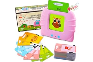 SURPN Talking Flash Cards Learning Toys for Toddlers 1-6 Year Old,British English, 224 Words, Audible Educational Toys, Preschool Learning Resource Electronic Interactive Toy Birthday Gifts for Kids-Pink