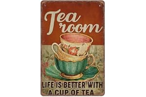 DAIERCY Tea Room Tin Signs, Coffee Shop Decor Funny Vintage Metal Sign Plaqu Poster Wall Art Pub Bar Kitchen Garden Bathroom Home Decor, 140x200 mm