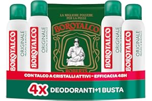 Borotalco, Deodorante Spray Originale, con Talco a Cristalli Attivi, Tripla Protezione Asciutta, Senza Alcool, Profumo di Borotalco, 48h efficacia - 4 Pezzi da 150 ml - Esclusiva Amazon