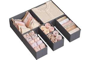 SONGMICS Aufbewahrungsbox für Schublade, 6er Set, Schubladen Organizer, Faltbox, Unterwäsche Organizer, Stoffbox für Socken, Unterwäsche, BHs, Krawatten und Schals, schiefergrau RDZ06G