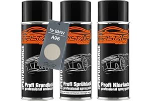 TRISTARcolor Peinture Voiture Kit bombes de peinture pour BMW A96 Mineralweiss Perl Peinture de fond peinture de base vernis clair aérosol 400 ml