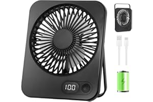 Jsdoin Ventilatore da Tavolo, 5 Velocità Ventilatore USB Ricaricabile di Batteria, Ventilatore Portatile Inclinazione variabile a 180°, Per Camera Da Letto, Ufficio, Biblioteca,Viaggi All'aperto