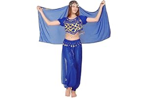 Carnavalife 3Pcs Donne Danza del Ventre, Abbigliamento Indiano Paillettes per Costume da Principessa, Set di Ballando Top Pantaloni Lanterna e Catena Testa Barbijo