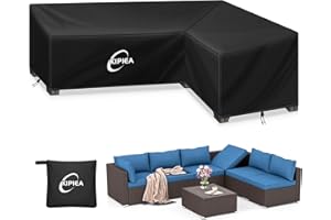Kipiea Housse Salon de Jardin Forme en L Imperméable, 420D Oxford Tissu Housse de Canapé d'angle Extérieur Coupe-Vent, Housses de canapé de jardin Anti-UV, Sans Déchirure (264x214x85x78cm)