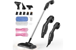 AUIFFER Lavapavimenti a Vapore Multiuso - 1000 W, 240 ML Multiuso 17-in-1 con 2 Livelli di Vapore, Scopa Rimovibile e Cuscinetti Lavabili, Disinfetta/Rimuove lo Sporco, Pulitore a Vapore per Tutti i Pavimenti