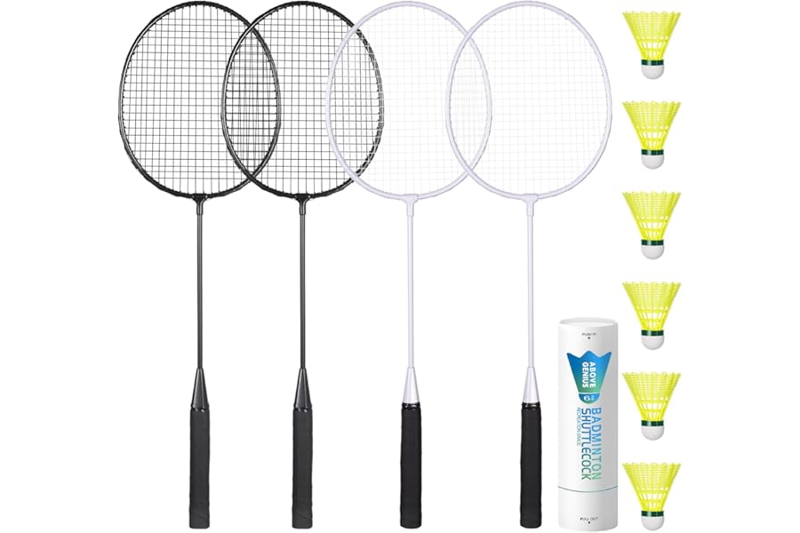 AboveGenius Badminton Rackets Set for Outdoor Backyard Games, Including 4/6 Rackets, 6 Nylon Badminton Shuttlecocks, Lightweight Badminton Racquets for Beginners