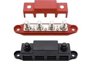 ‎HISPORTS HISports Sammelschienen Verteilerblock 250A BusBar Box mit 4 x M10 Klemmenbolzen Hochleistungsmodul 12V-48V Stromverteilungsblock Erdungsstrom DC 3/8" für Auto RV Boat Yacht (Rot Schwarz, 2PCS)