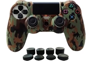 Hikfly Silicone Controller Cover Skin Protector Case Faceplates Kits for Sony Playstation 4 PS4/PS4 Slim/PS4 Pro Cntroller Video Games(1x Camouflage Cover with 8 x FPS Pro Thumb Grips Caps)(Brown)