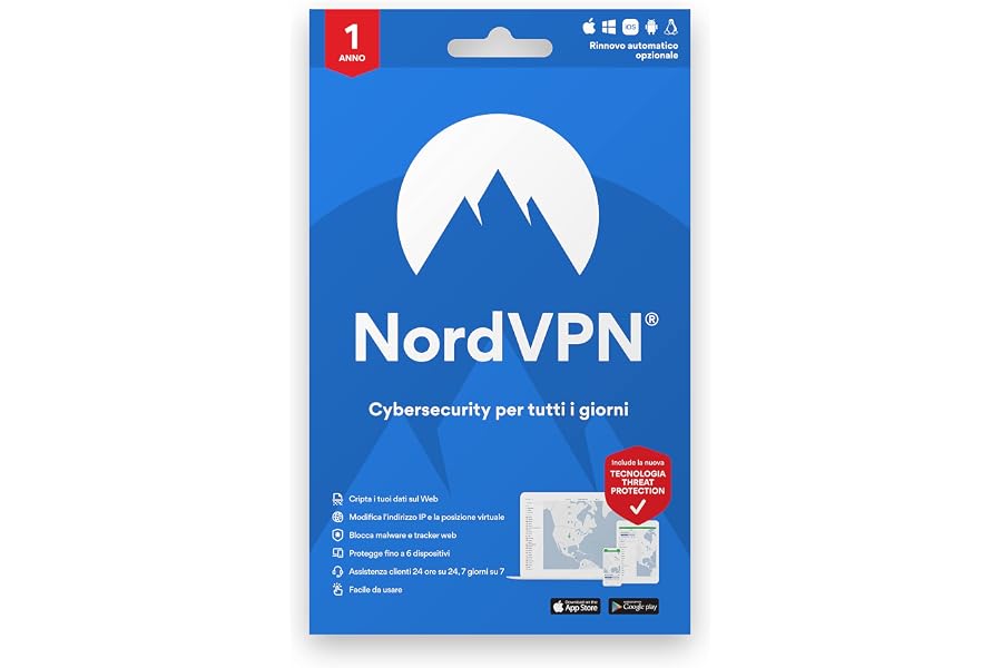 NordVPN Standard - Software di sicurezza informatica e VPN valido 1 anno | Blocca malware, link pericolosi e pubblicità | Pro