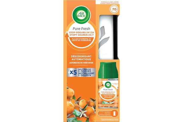 Air Wick Desodorisant Maison Diffuseur Freshmatic + 1 Recharge parfum Plaisir d'agrume et Zeste de mandarine