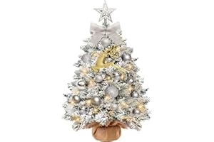 KOIUEYW Sapin de Noël artificiel avec éclairage, mini sapin de Noël avec LED et neige, arbre de Noël artificiel petit, sapin de Noël en plastique pour décoration de Noël, 60 cm