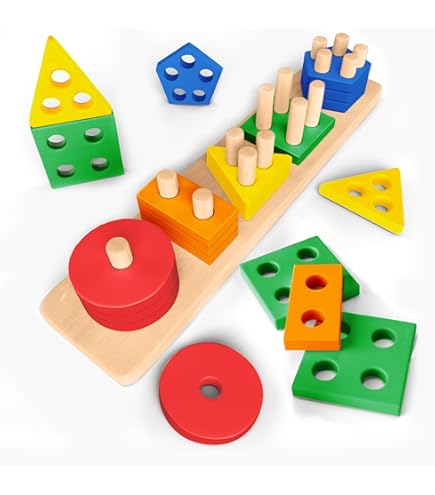 Giocattoli Montessori in legno per ordinare e impilare Puzzle per lo