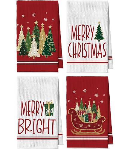 Embhlitfe 4 Strofinacci Natalizi In Microfibra 40x48 Cm - Morbidi E Assorbenti, Decorazioni Cucina A Tema Natale