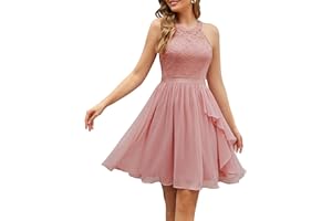 Wedtrend Elegancka sukienka koktajlowa na wesele, linia A, wiązana na szyi, z falbankami, sukienka wieczorowa, damska, długość do kolan, szyfonowa, sukienka na zakończenie szkoły