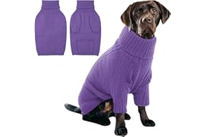 IECOii Pull de Noël pour chiens de très grande taille pour filles et garçons, tricot à col roulé pour animaux de compagnie, à porter en vacances, Thanksgiving, facile à enfiler (violet, taille XXXL)