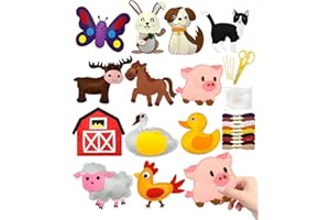 Select Zone kit di cucito per bambini Kit da cucito fai-da-te Borsa fatta a mano Filo da ricamo in feltro per bambini Ago in plastica Filo di cotone Forbici Artigianato (Animali da fattoria)