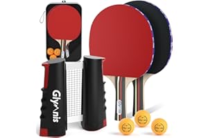 Glymnis Juego de tenis de mesa portátil con red retráctil, bates y pelotas de ping pong de 3 estrellas, bolsa de almacenamiento, kit todo en uno premium