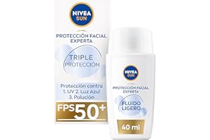 NIVEA SUN Crema solar Facial Triple Protección FP50+ con ácido hialurónico (40 ml), protector solar 50 facial ultraligero hidratante, protección solar contra UV, luz azul y polución
